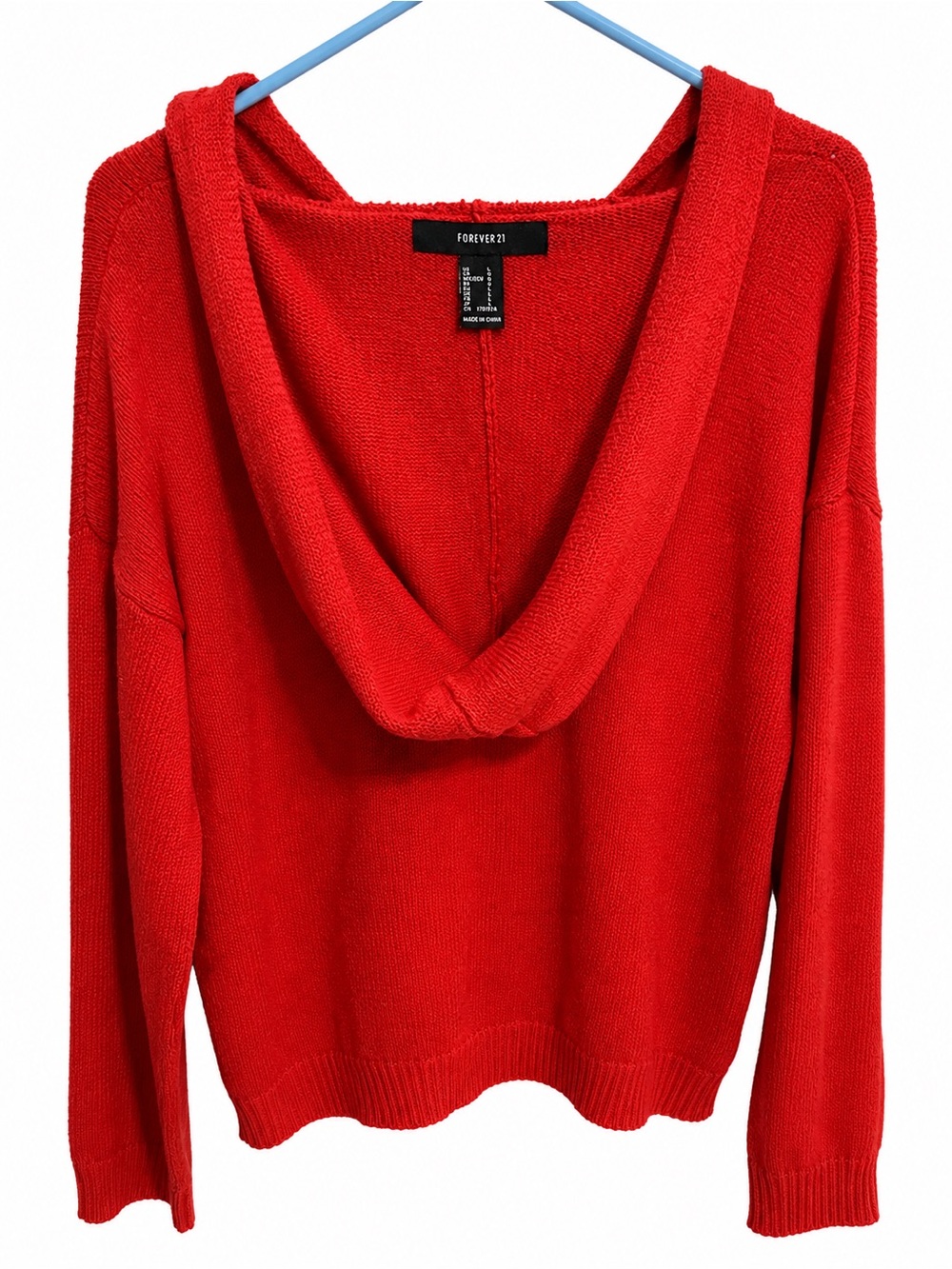 Forever 21 Red V-Neck Hooded Knit Sweater - Picture 2 of 3